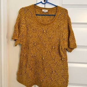 Gently worn bright gold shenile sweater with 3-d knot detail